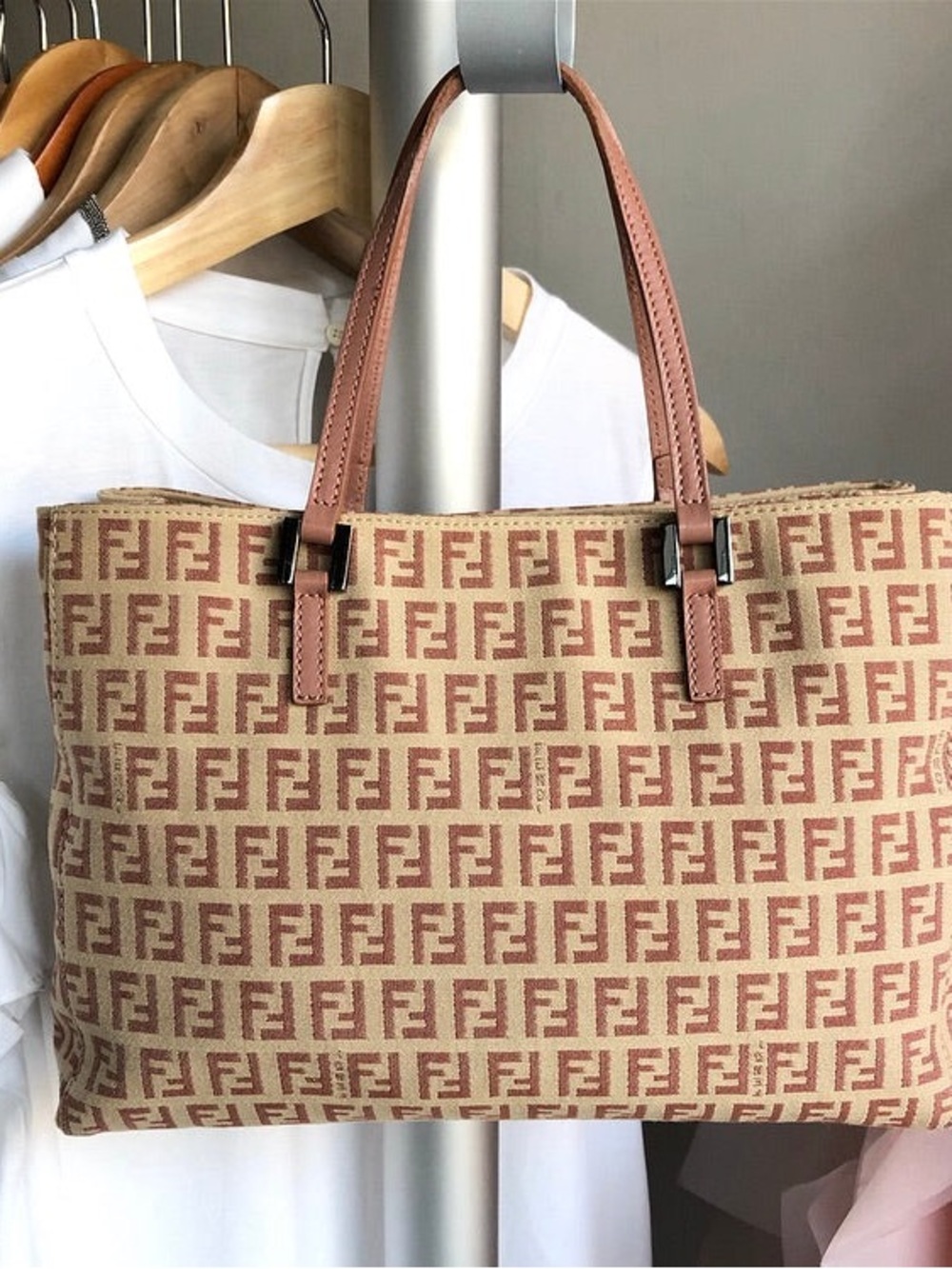 Vintage Fendi Zucchino Small pink Tote bag - Picture 2 of 16